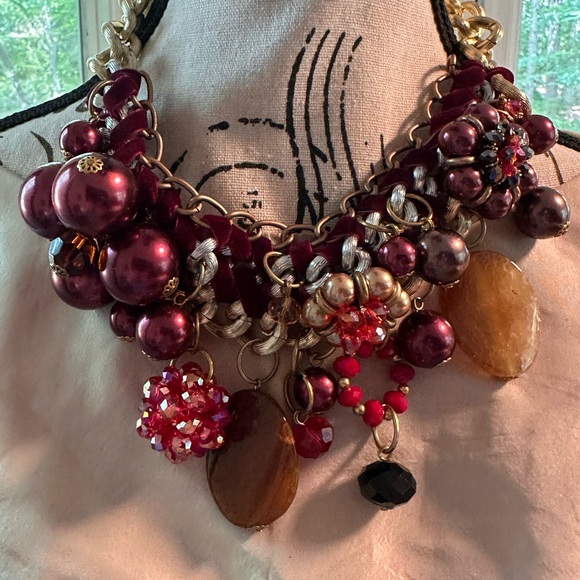 Festive Holiday Statement Coord Set Chunky Heavy Aurora Borealis Ribbon Burgundy - Picture 2 of 16